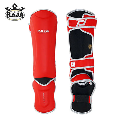 RAJA Boxing Shin Guard Genuine Leather Leg Instep Protection Pads MMA Men Martial Arts Kicking Sparring Training Gear BJJ Karate